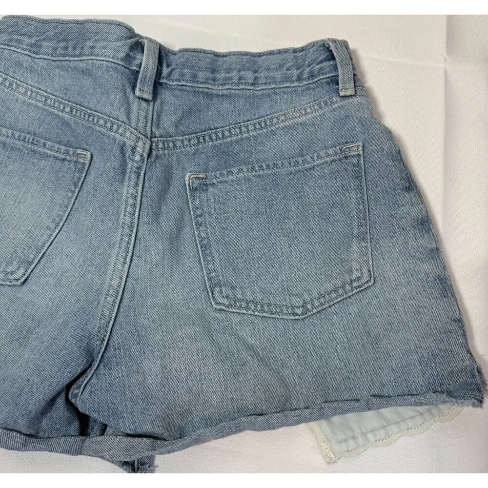 Old Navy Girls‎ High Rise Light Wash Lace Trim Jean Shorts 16 Adjustable Waist